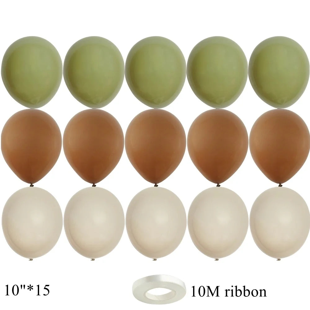 15/20PCS 10inch Vintage Balloons Retro Khaki Green Balloon Set for Wedding Anniversary Happy Birthday Party Decoration Supplies