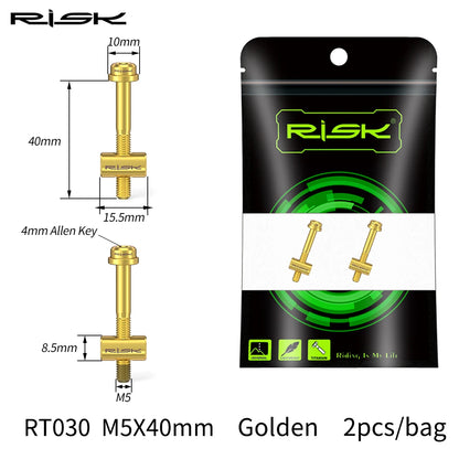 Risk 2pcs M5*30/40mm Titanium alloy Bicycle Seat Post Fixing Bolts MTB Road bike Seatpost Saddle Fixed Screws