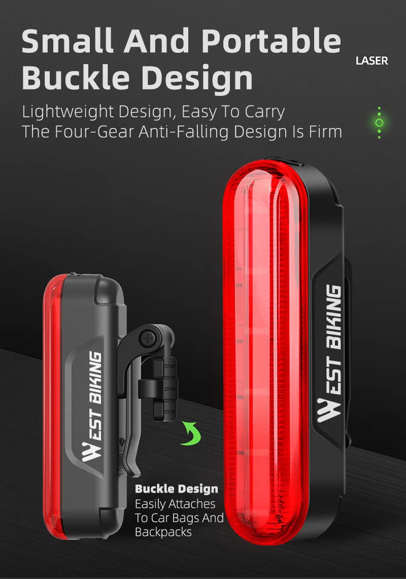 WEST BIKING Bike Taillight Laser Brake Sensing Rear Light IPX5 Waterproof USB Charging Bike Light MTB Road Bicycle Accessories