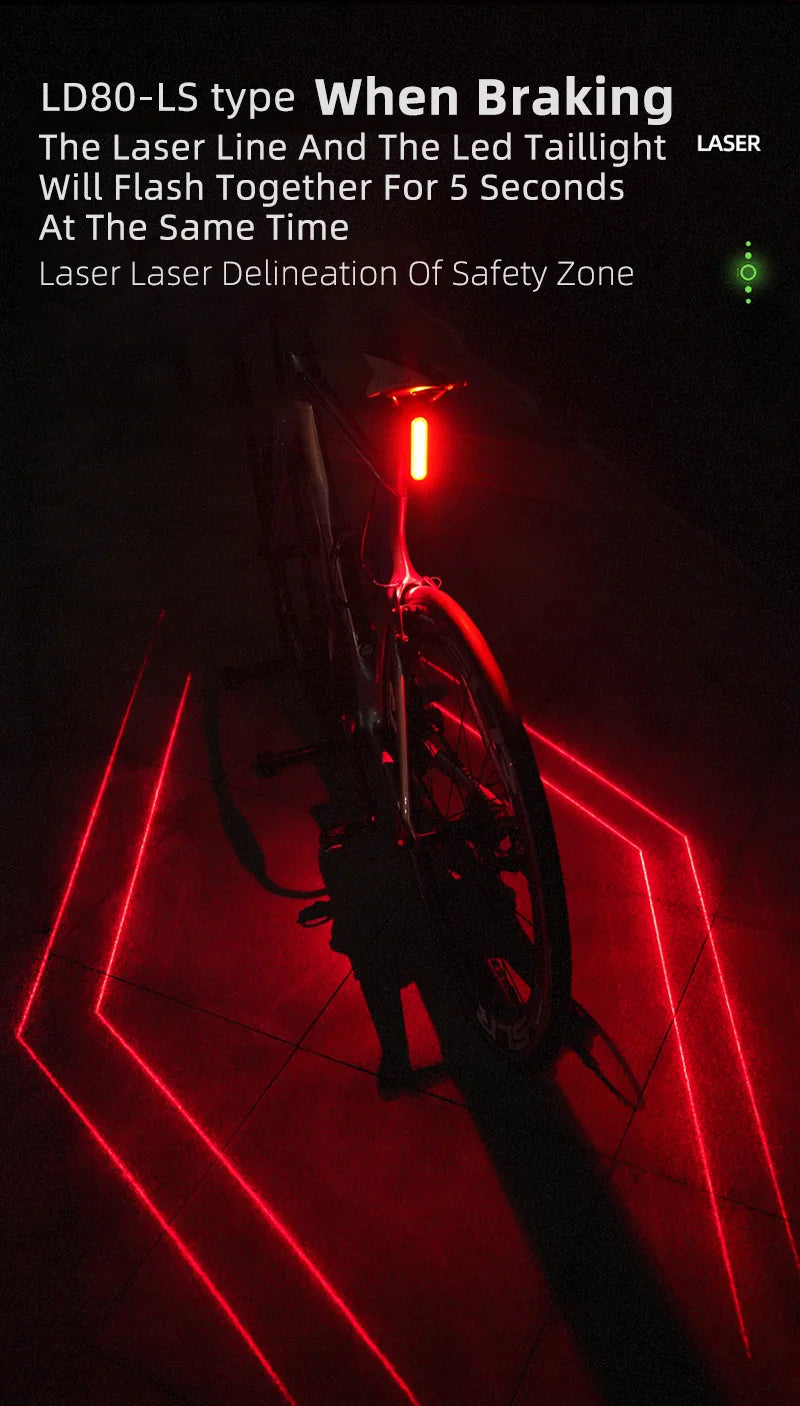 WEST BIKING Bike Taillight Laser Brake Sensing Rear Light IPX5 Waterproof USB Charging Bike Light MTB Road Bicycle Accessories