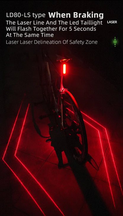 WEST BIKING Bike Taillight Laser Brake Sensing Rear Light IPX5 Waterproof USB Charging Bike Light MTB Road Bicycle Accessories