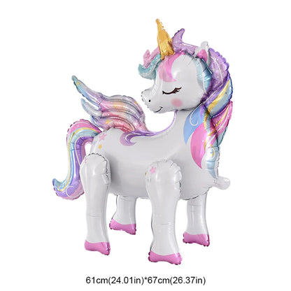 1pc 4D Rainbow Unicorn Foil Balloons For Girls Unicorn Birthday Decor Kids Jungle Birthday Party Elephant Animal Standing Ballon