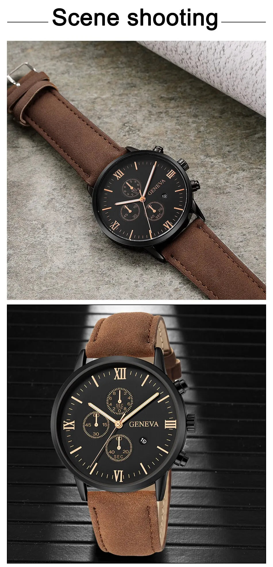 Mens Fashion Business Quartz Watch Fashion Fake Three Eye Six Pin Calendar Mens Watch Leather Belt Mens Watches