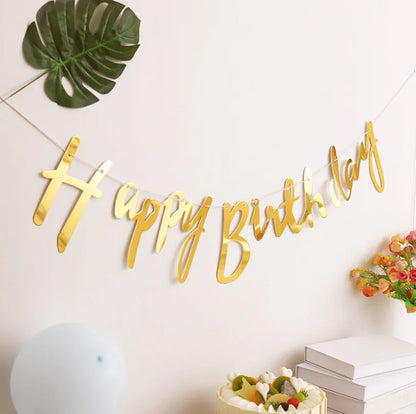 Gold Happy Birthday Banner Birthday Wedding Party Decoration Hanging Garland Banner Baby Shower 1st Birthday Boy Girl