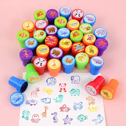 10pcs Cartoon Animal Unicorn Self-ink Stamps Toy Kids Birthday Party Favors Goodie Bag Pinata Fillers Boy Girl Christmas Gift