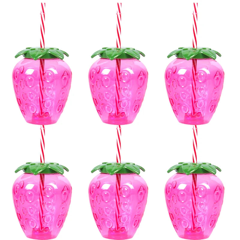 6/10pcs Hawaiian Summer Pineapple Coconut Drinking Cups Strawberry Shaped Juice Drink Cups for Birthday Wedding Beach Pool Party