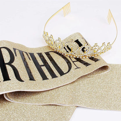 2pcs  "Birthday Queen" Ribbon + Birthday crown tiara for Bachelorette Party Girls Birthday Party Decoration Party Supplies Gifts