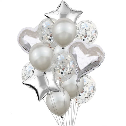 14pcs Rose Gold Mix Star Heart Confetti Latex Balloons Birthday Party Decorations Kids Adult Wedding Anniversary Globos Supplies