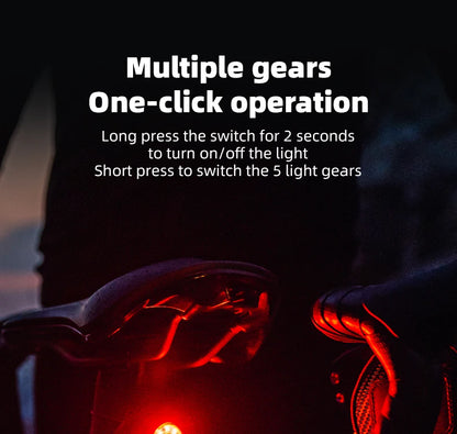 ROCKBROS Bicycle Tail Light Smart Brake Sensing Rear Bike Light Aluminum Waterproof Type-C MTB Road Warning Cycling Taillight