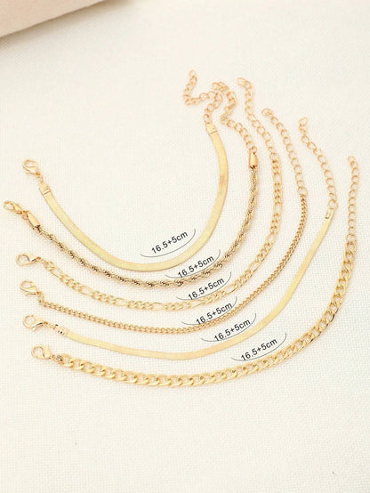 6pcs Punk Style Simple Cold Tone Chain Fashion Bracelet Set Suitable For Women's Daily Wear