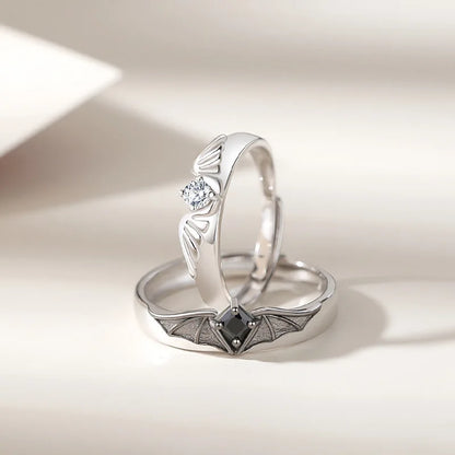 Luxury Crystal Angel Demon Couple Rings for Women Men Romantic Fashion Wings Design Adjustable Engagement Ring Wedding Jewelry