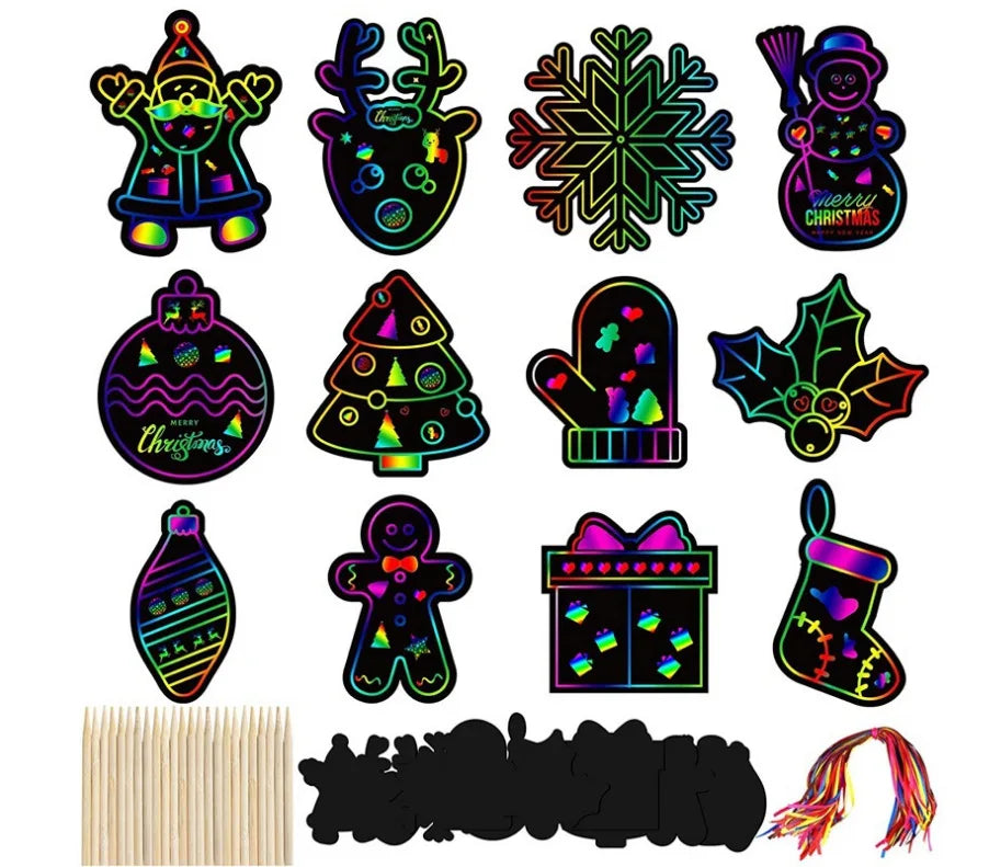 24Pcs Animal DIY Toys Scratching Painting Paper Alien Scratching Painting Colorful Scratching Paper For Kids