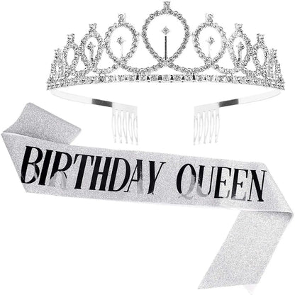 2pcs  "Birthday Queen" Ribbon + Birthday crown tiara for Bachelorette Party Girls Birthday Party Decoration Party Supplies Gifts