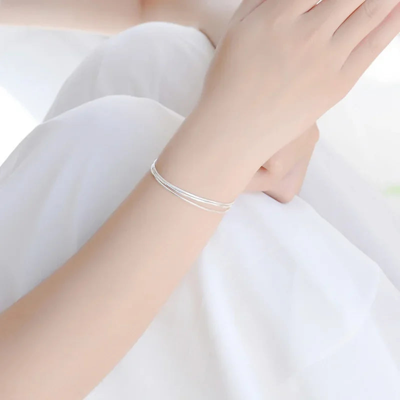 Simple Layer Bracelets for Women Korean Fashion Silver 925 Jewelry Hot Fashion 925 Sterling Silver Bracelet for Women