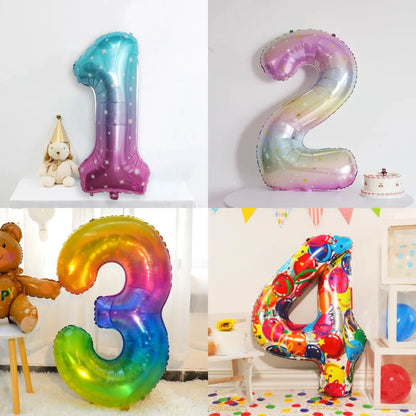 Digital Number Balloon, Aluminum Foil, Gradient Rainbow, Birthday Party, Wedding, Christmas Decoration, 40"