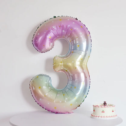 Digital Number Balloon, Aluminum Foil, Gradient Rainbow, Birthday Party, Wedding, Christmas Decoration, 40"