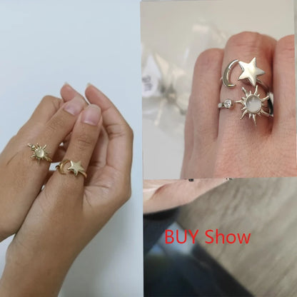 Anti Stress Anxiety Fidget Rings for Women Stainless Steel Sunflower Sun Star Spinner Ring Christmas Jewelry Gifts