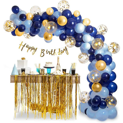 Blue Metallic Balloons Garland Kit Gold Confetti Balloon Arch Birthday Party Decoration Kids Wedding Birthday Baby Shower Boy