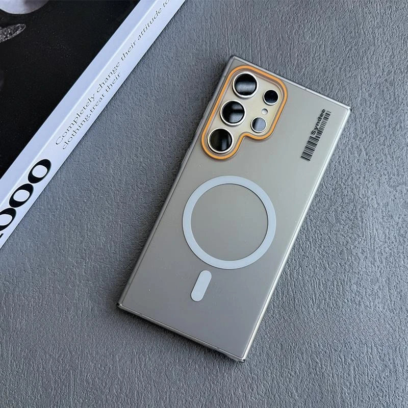 Luxury Mat Magnetic Wireless Charge Magsafe Case For Samsung S24 S23 S22 S25 Ultra Note 20 Slim Lable Cover for Galaxy S25 Plus