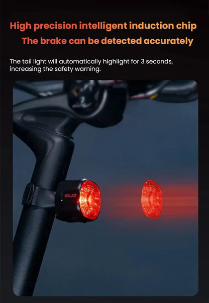 Smart Brake Bicycle Rear Light Auto on/Off Stop Signal Brake Road Bike LED Taillight Type-C Charge MTB Cycling Safety Flash Lamp