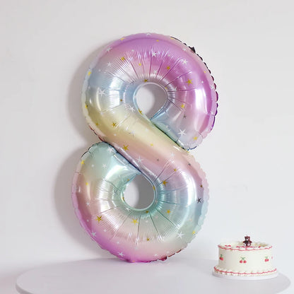 Digital Number Balloon, Aluminum Foil, Gradient Rainbow, Birthday Party, Wedding, Christmas Decoration, 40"