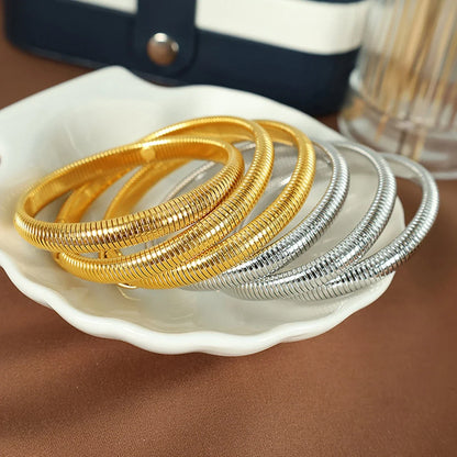 Stainless Steel Texture Flex Snake Chain Cuff Bracelet 18k Gold Plated Wide Bracelet Bangle Fashion Jewelry Women Gifts