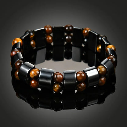 1PC Fashionable Black Gallstone Elastic Adjustable Health Energy Magnetic Therapy Hematite Bracelet for Men and Women