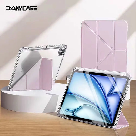For iPad Case 2024 iPad Pro 13/11 M4 Air 11/13 M2 for 10th Gen Pro 12.9/11 Air 4/5th mini 6 Cover Y-bracket Acrylic Transparent