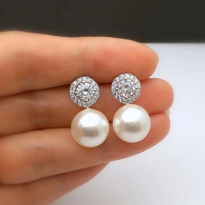 Luxury CZ Imitation Pearl Earrings for Women Silver Color Temperament Elegant Lady Earrings Wedding Party Fashion Jewelry
