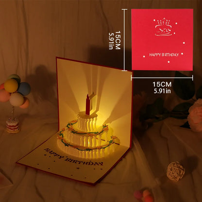 3D Light Music Birthday Card Pop Up Cake Creative Greeting Card Happy Birthday Party Gift Message Cards