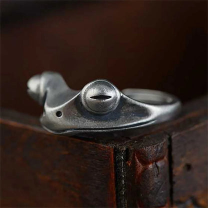 Retro Frog Toad Animal Rings for Women Men Artistic Design Silver Color Opening Resizable Unisex Female Statement Ring Best Gift
