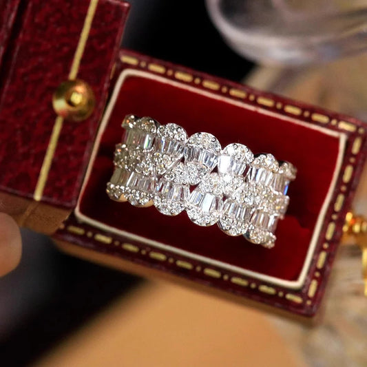 Modern Fashion Design Women Wedding Rings Full Bling Bling Cubic Zirconia New Luxury Female Rings Party Statement Jewelry