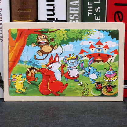 24 Pieces Wooden Puzzles Kids Cartoon Animal Wood Jigsaw Early Educational Learning Toys for Children GIFT