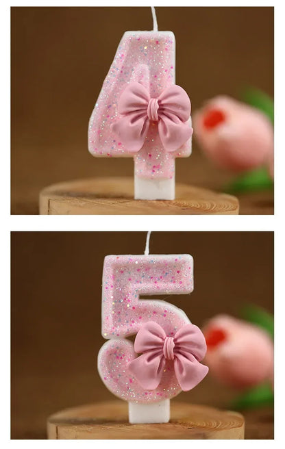 Cute Pink Bow 3D Number Cake Candles for Birthday Party Decorations Birthday Decoration  Cake Decorating Tools