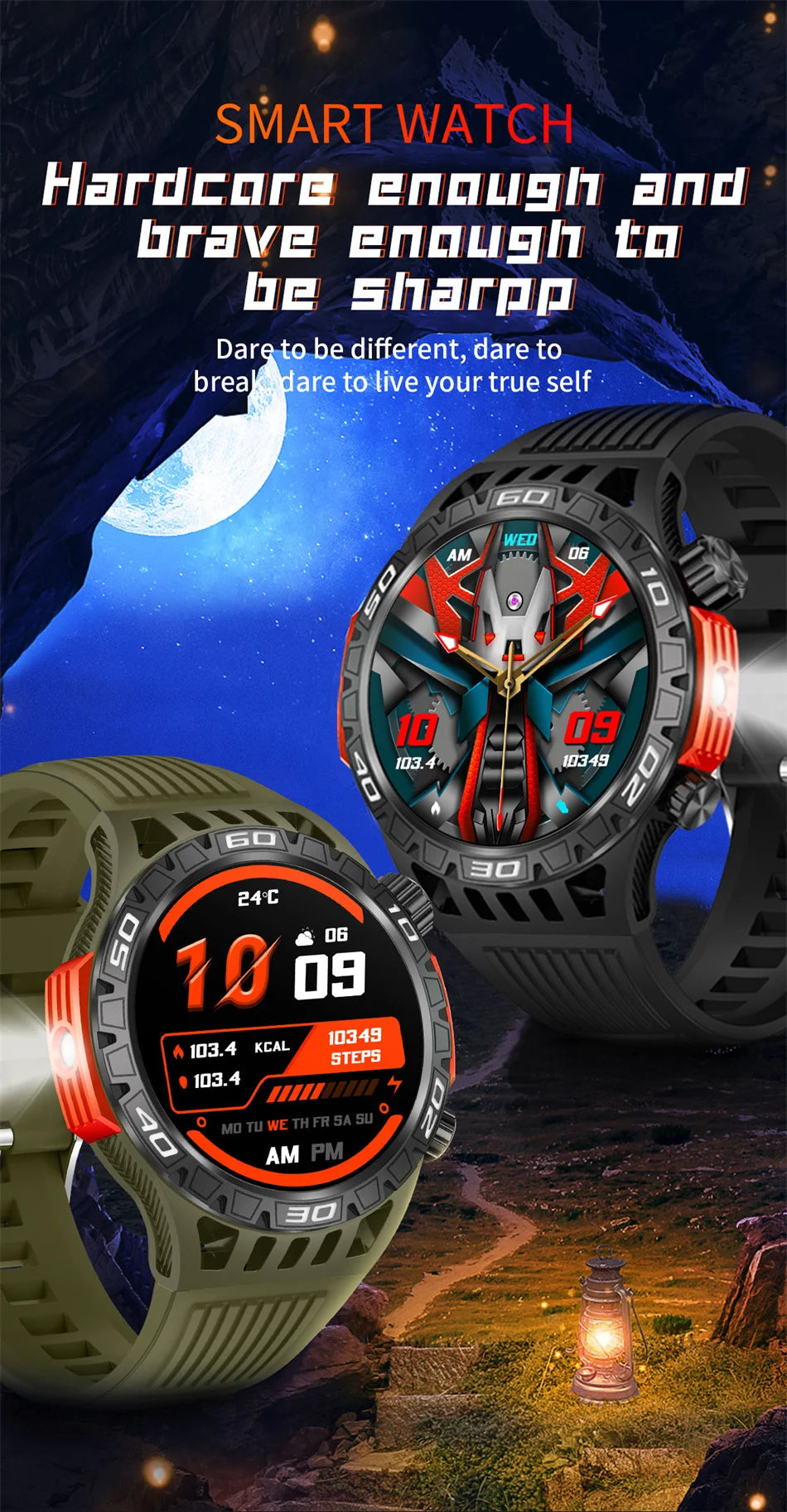 Outdoor Military Smart Watch Men's With LED lighting Bluetooth Call Smartwatch 3ATM IP68 Waterproof Compass Sports Fitness Watch
