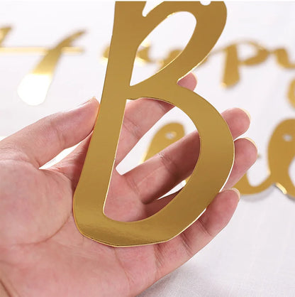 Gold Happy Birthday Banner Birthday Wedding Party Decoration Hanging Garland Banner Baby Shower 1st Birthday Boy Girl