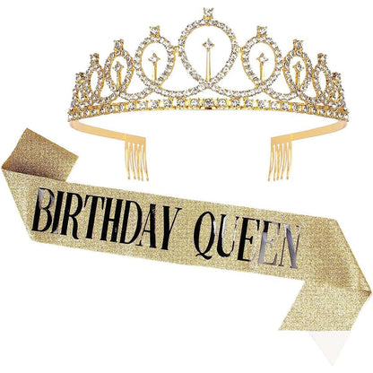 2pcs  "Birthday Queen" Ribbon + Birthday crown tiara for Bachelorette Party Girls Birthday Party Decoration Party Supplies Gifts