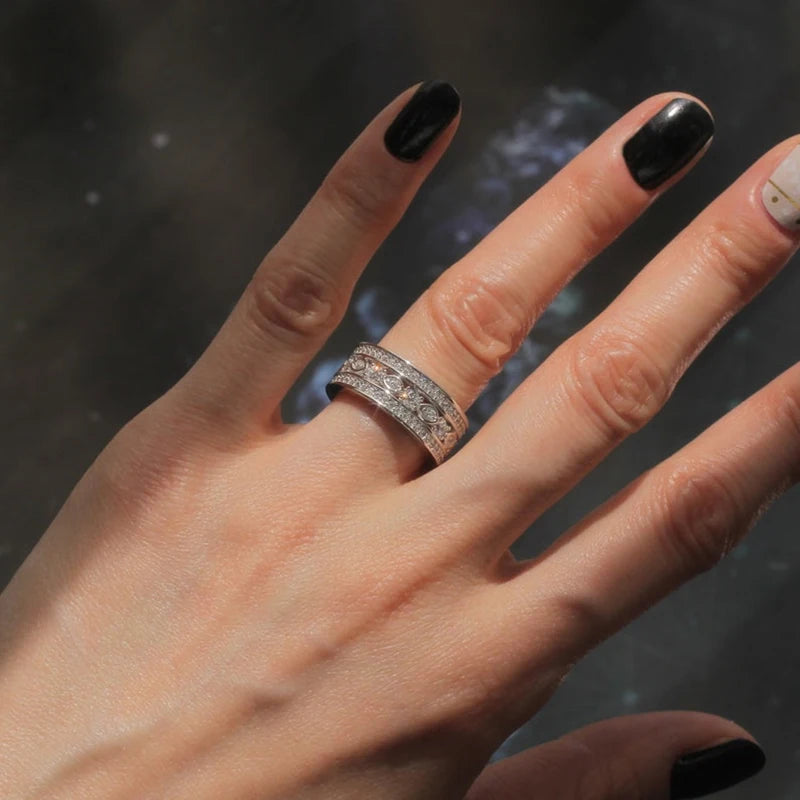 Hot Fashion Wedding Rings for Women Modern Design Sparkling Cubic Zircon Crystal Rings Luxury Silver Color Female Jewelry