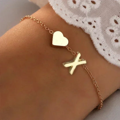 26 English Initial Letter Bracelets for Lovers Women Men DIY Personalized Name Alloy Heart-shaped Bracelets Jewelry Anniversary