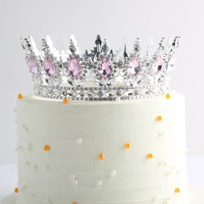 Red Pink Silver Gold Crystal Crown Cake Topper for Gril Birthday Party Cake Decorations