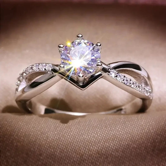 Trendy 6 Claws Zirconia Stone Rings for Women Fashion Silver Color Proposal Band Accessories Gorgeous Bridal Jewelry