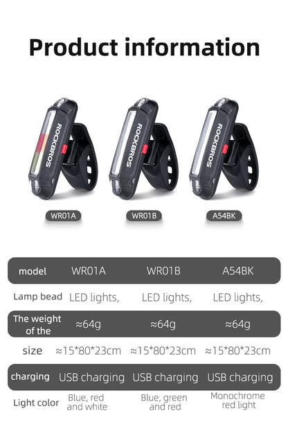 ROCKBROS Bike Tail Light Waterproof Seatpost Warning Bicycle Rear Light MTB Road LED Lamp Tailight USB Charging Cycling Light
