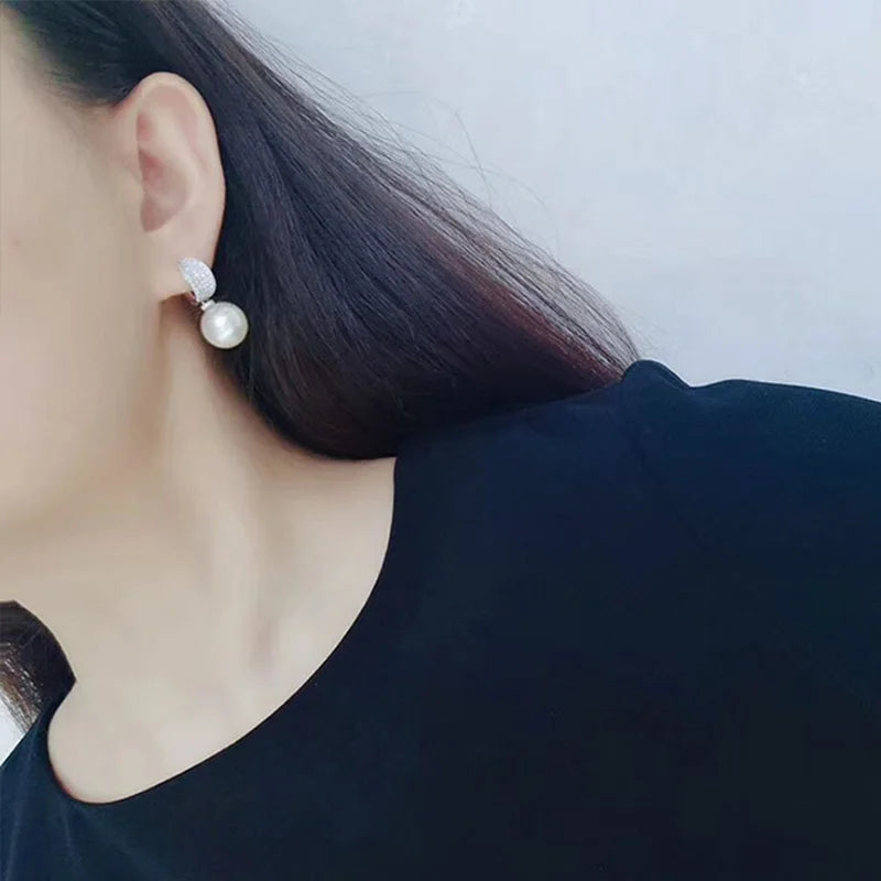 Luxury CZ Imitation Pearl Earrings for Women Silver Color Temperament Elegant Lady Earrings Wedding Party Fashion Jewelry