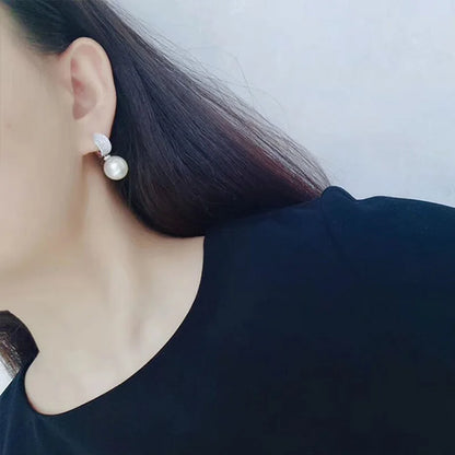 Luxury CZ Imitation Pearl Earrings for Women Silver Color Temperament Elegant Lady Earrings Wedding Party Fashion Jewelry