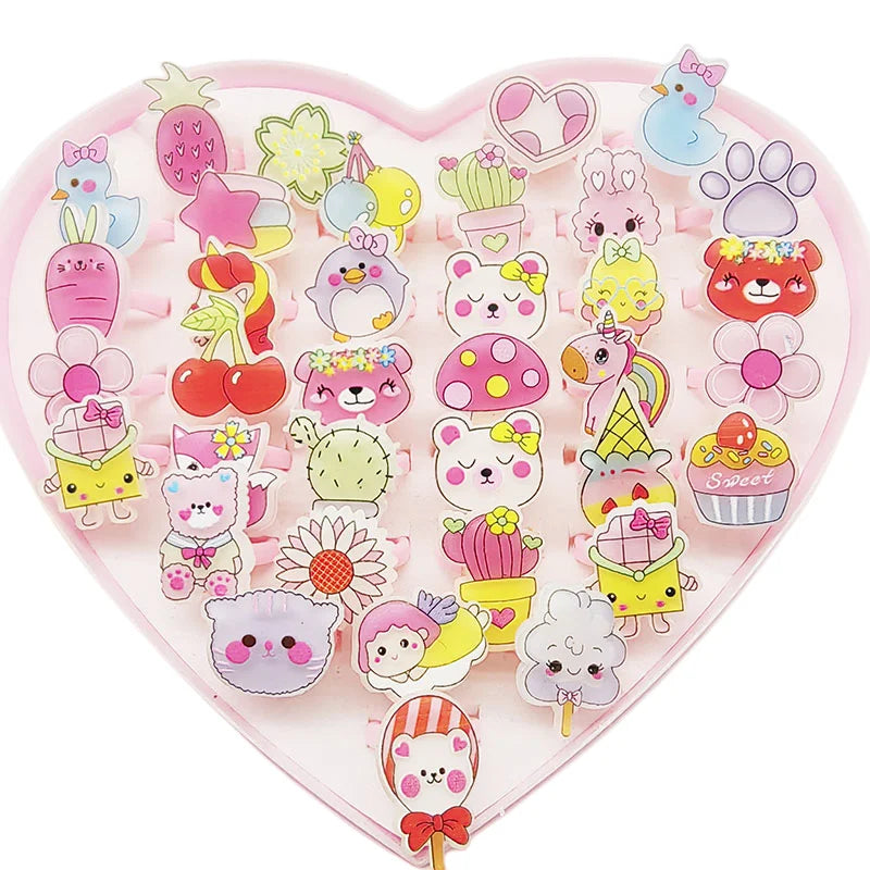 30pcs/Lot Wholesale Child Open Design Resin Candy Flower Finger Rings Plastic Pink Kid Ring Children Party Gifts Birthday Girls