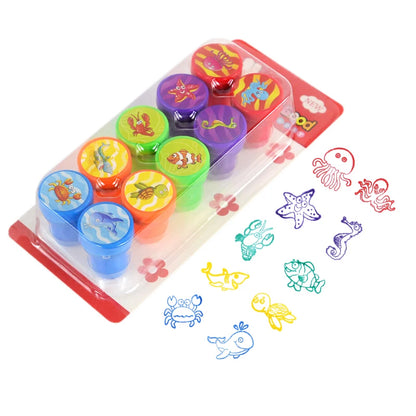 10pcs Cartoon Animal Unicorn Self-ink Stamps Toy Kids Birthday Party Favors Goodie Bag Pinata Fillers Boy Girl Christmas Gift