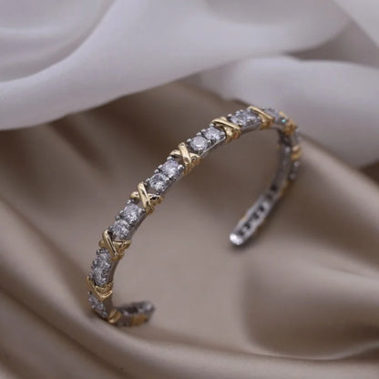 2024 French new design fashion jewelry two-color plated zircon letter X opening bracelet elegant women's daily work accessories