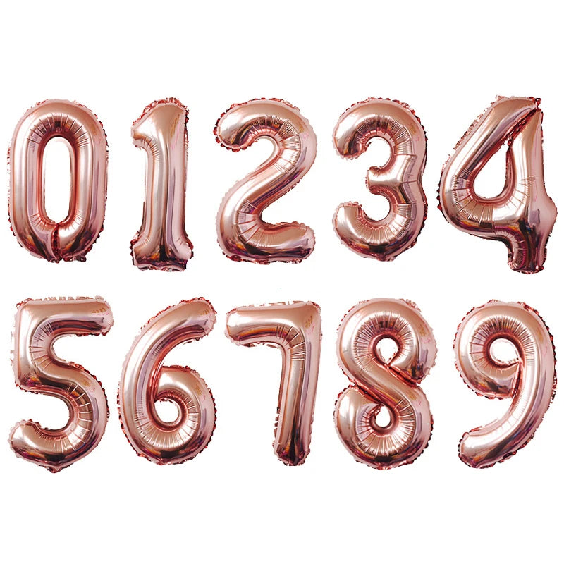 16/32/40inch Digital Foil Balloons Rose Gold Silver Gradient Number 0-9 Birthday Party Wedding Decoration Baby Shower Globos