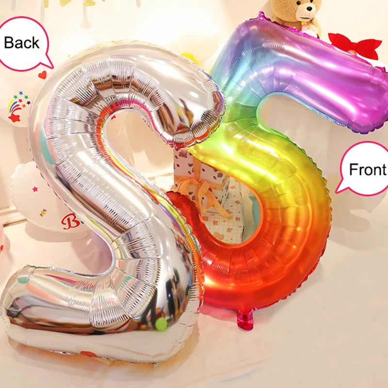 Digital Number Balloon, Aluminum Foil, Gradient Rainbow, Birthday Party, Wedding, Christmas Decoration, 40"