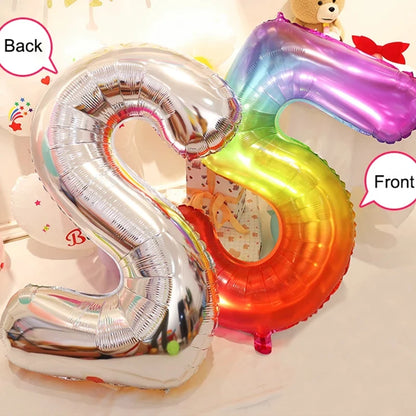 Digital Number Balloon, Aluminum Foil, Gradient Rainbow, Birthday Party, Wedding, Christmas Decoration, 40"